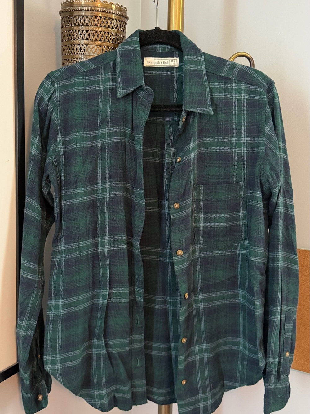 Abercrombie & Fitch Green Plaid Button-Down Shirt, Size XS